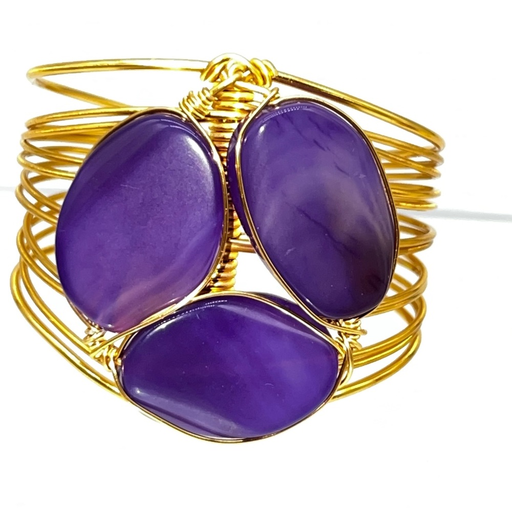 Elegant Purple/Blue and Gold Bracelet and Ring Costume Jewelry 2 Piece Set - Picture 2 of 8